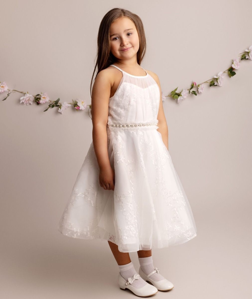 Girls' Ivory Halter Neckline Tulle Dress - GIA