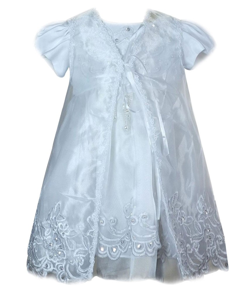 Baby Girls Embroidered Christening Dress Set - White