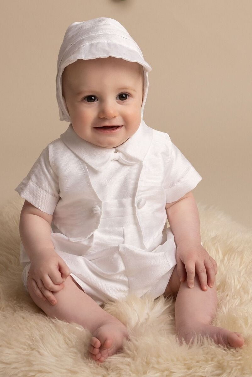 Baby Jungen Weißer Tauf-Strampler mit Mütze - ARLO