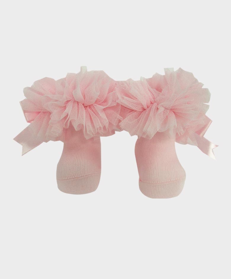 Baby Girls Ruffle Bow Frilly Ankle Socks - Pink