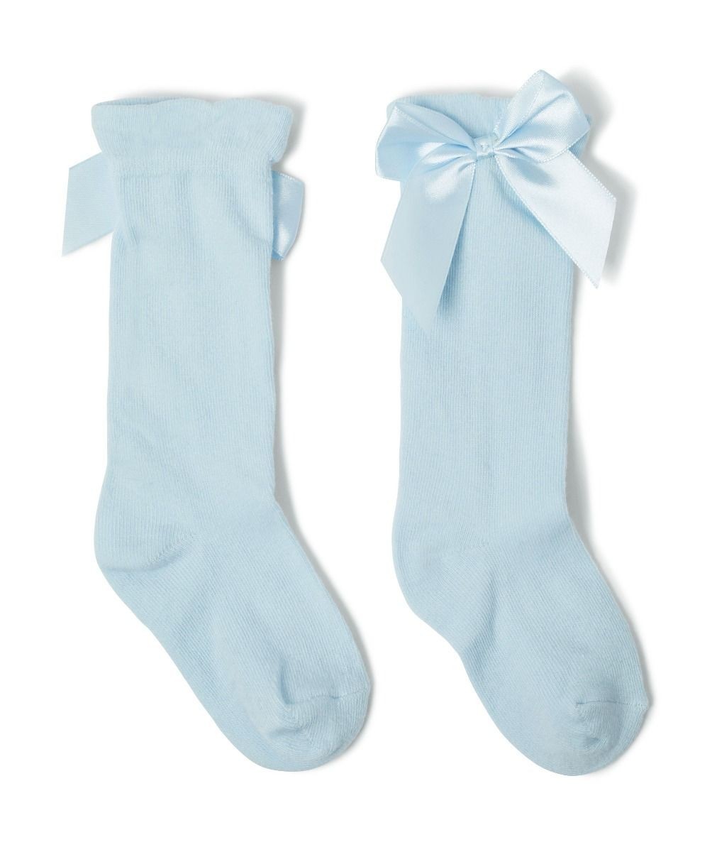 Chaussettes hautes pour filles avec nœud - VICTORIA - Bleu