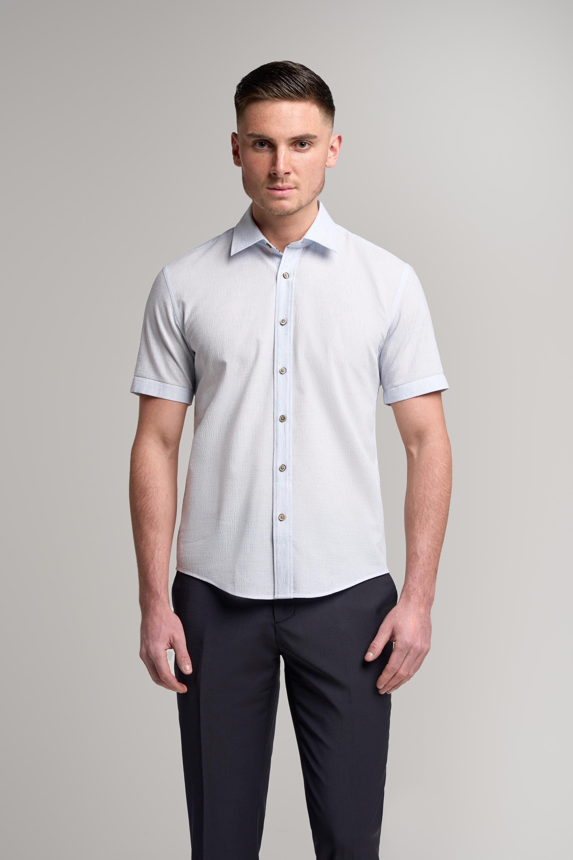Heren Katoenen Textuur Slim Fit Overhemd – KAI - Himmelblau