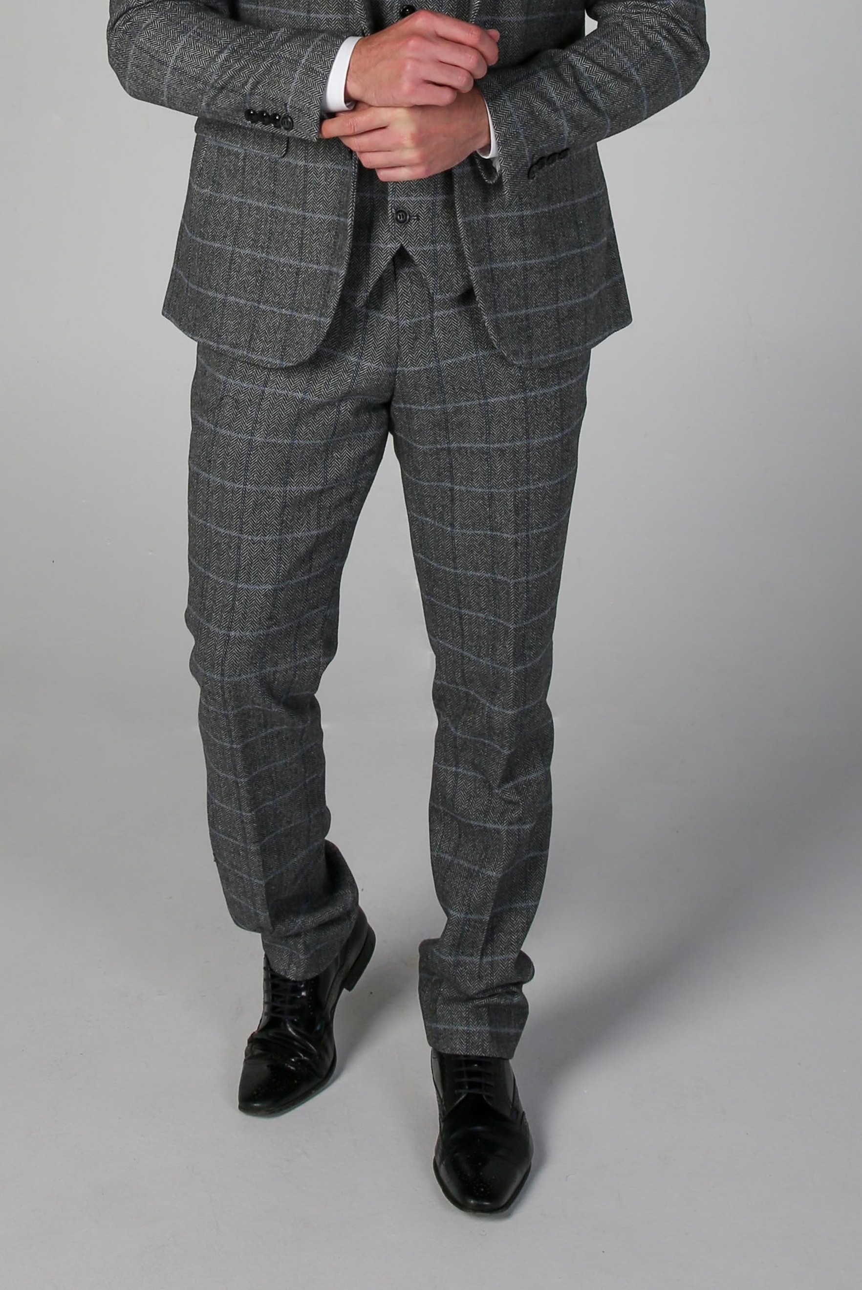 Pantalon formel rétro à carreaux fenêtre en tweed pour hommes - HARRIS - Grey