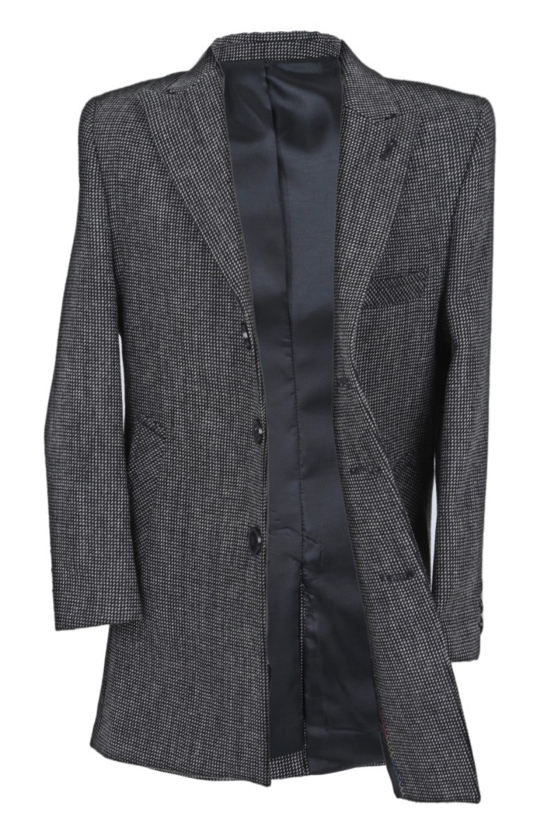 Jungen Woll-Birdseye-Tweed-Midi-Mantel mit schmaler Passform - Grey