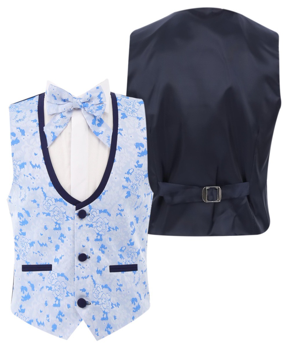 Jungen Slim Fit Blaues Tuxedo-Anzug-Set mit Blumenmuster