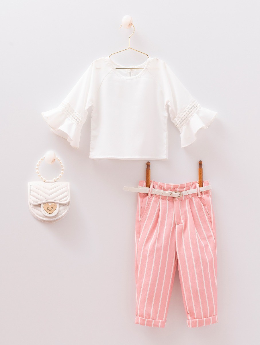 Mädchen Sommer Freizeit Weiß & Rosa Set - MIALIA - Weiß - Pink