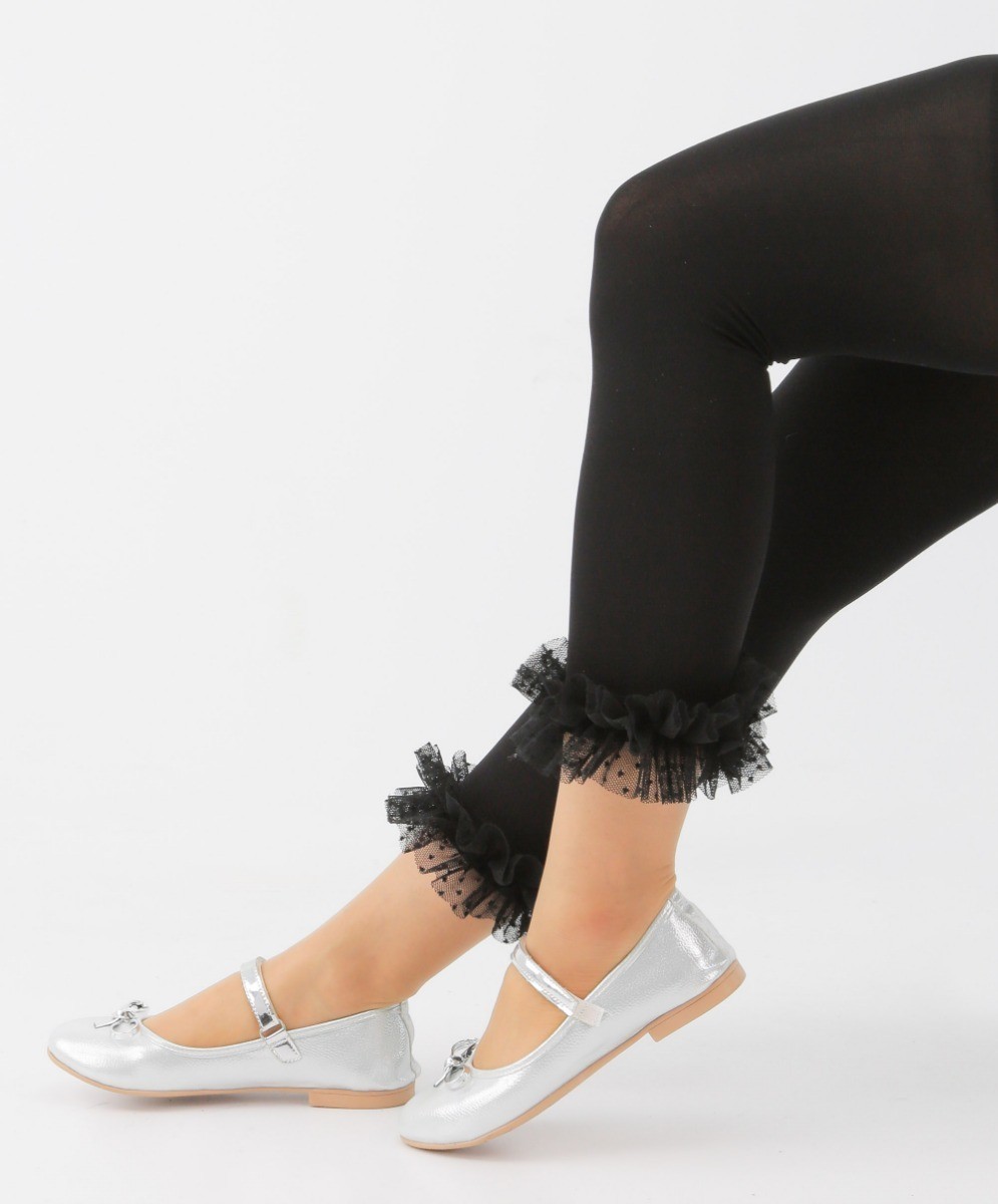 Girls Ruffle Footless Ballet Tight - Schwarz