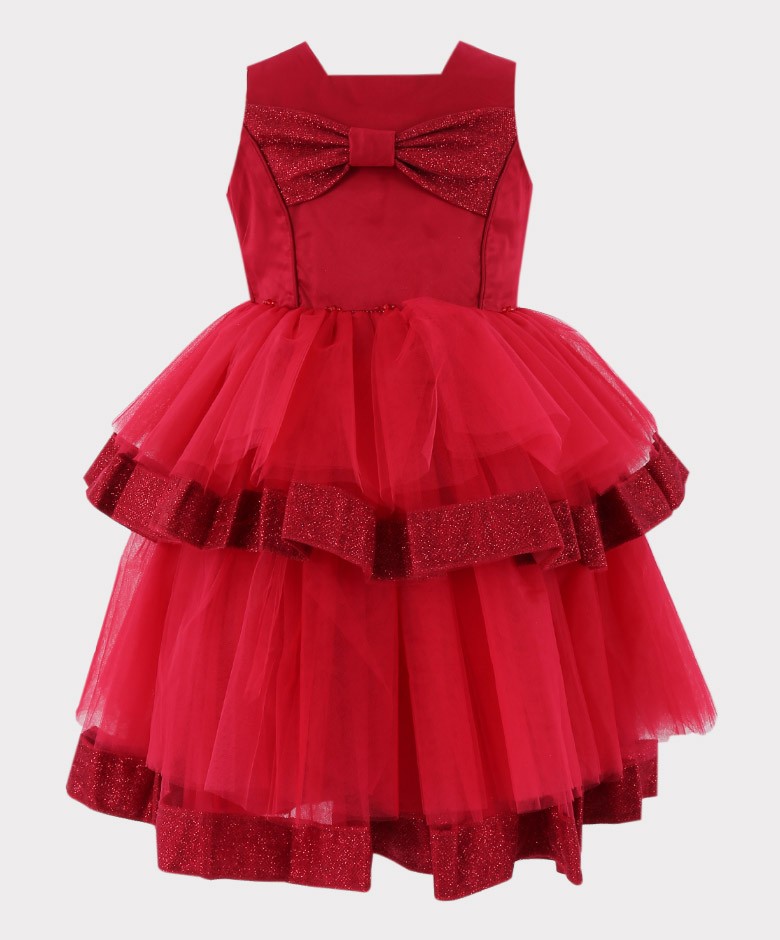 Flower Girls Tulle Special Occasion Puffy Dress - Red