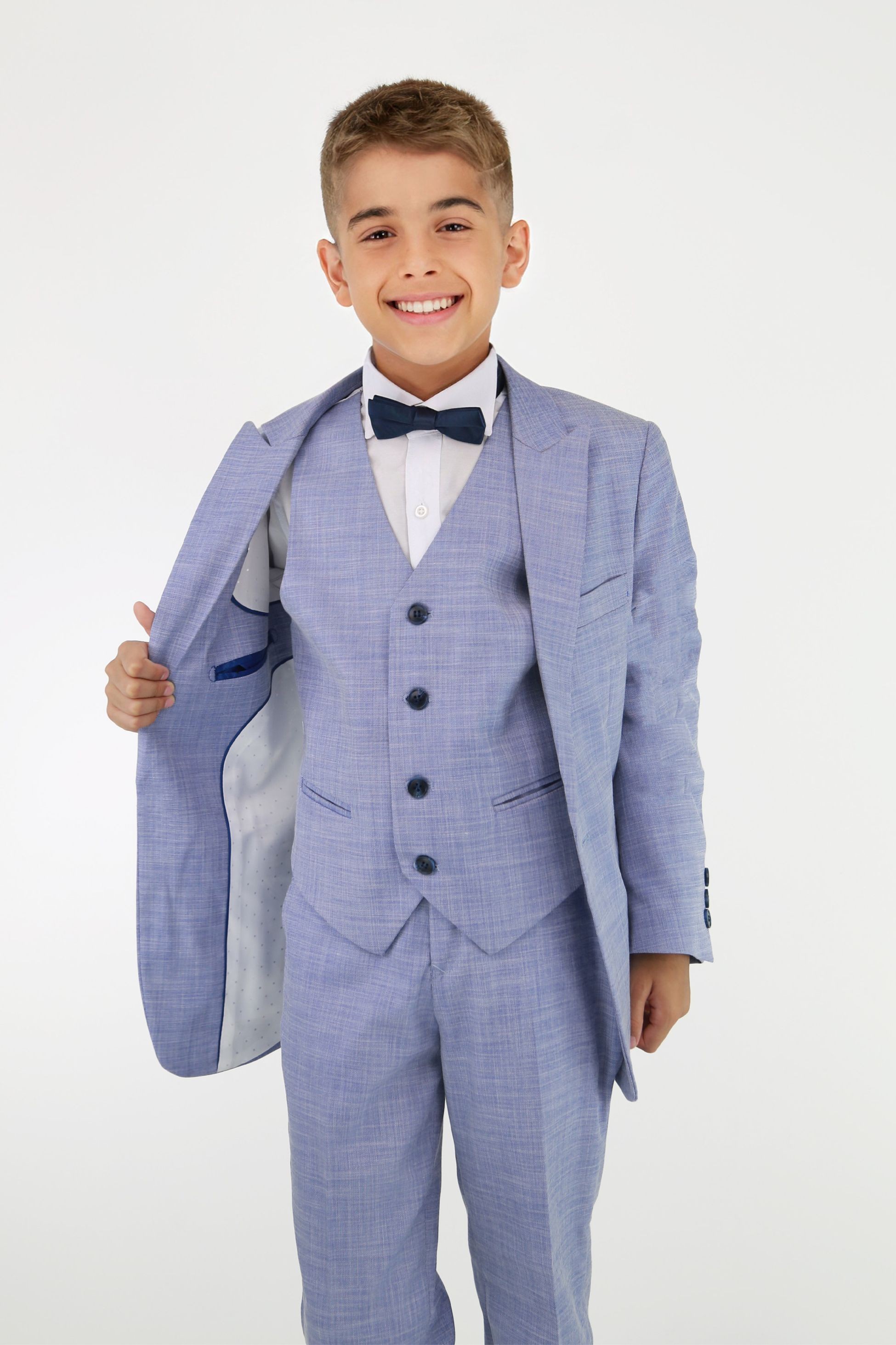 Boys Twill Blue Self-Pattern Suit