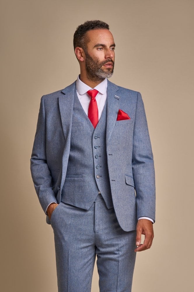 Men's Tweed Slim Fit Suit - WELLS Blue