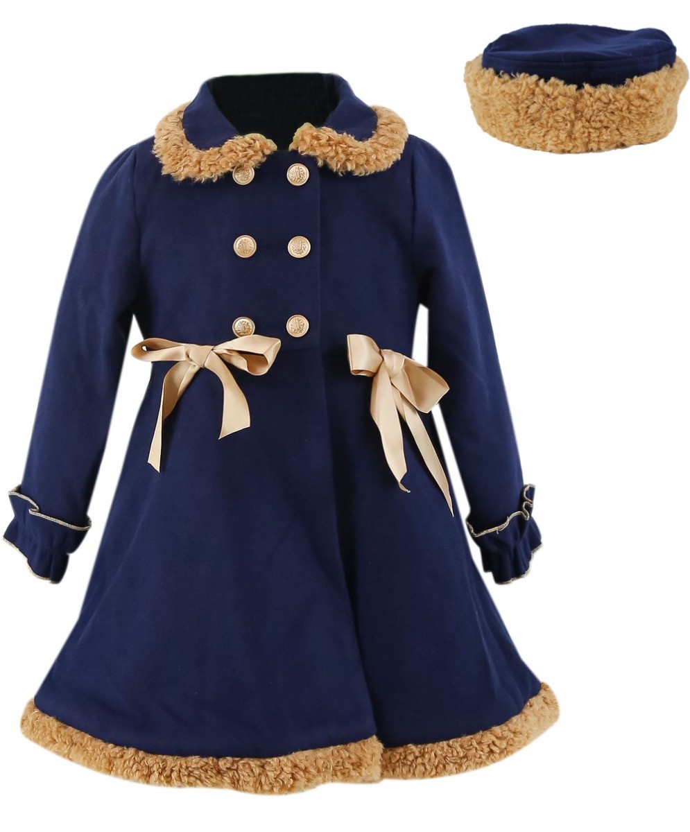 Girls Double-breasted Mid-Length Felted Wool Coat Set