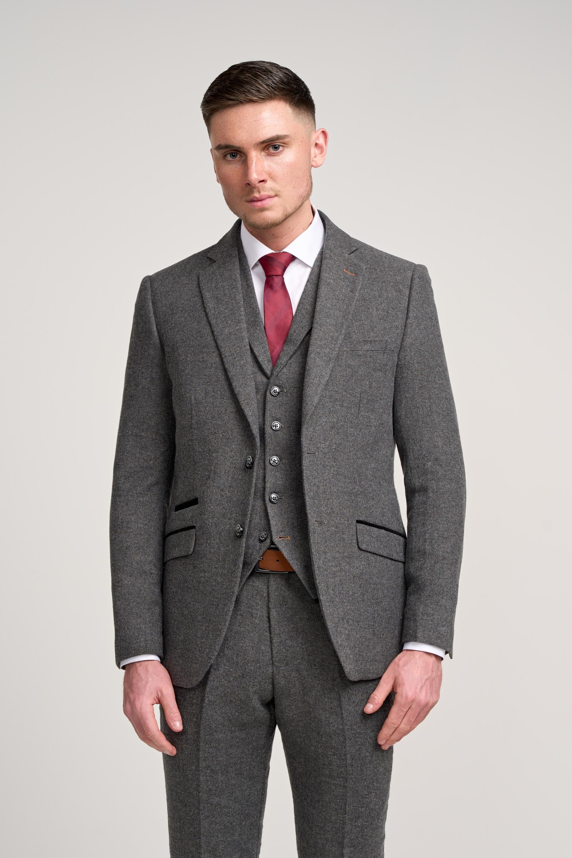 Men’s Grey Herringbone Tweed Suit - COSMO