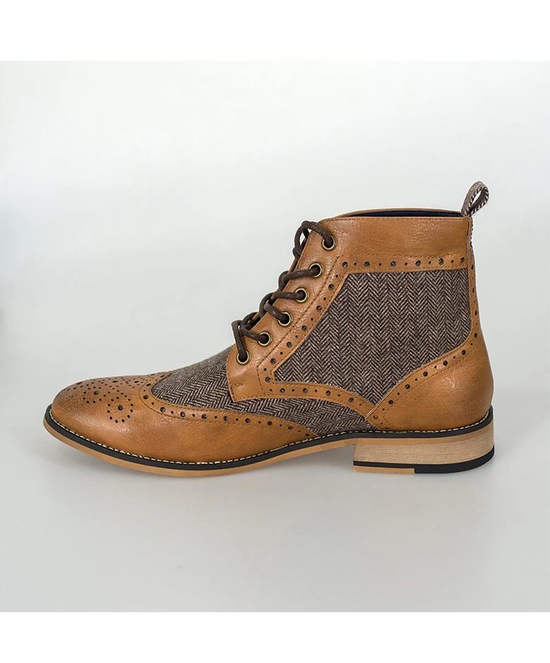 Mens leather clearance and tweed boots