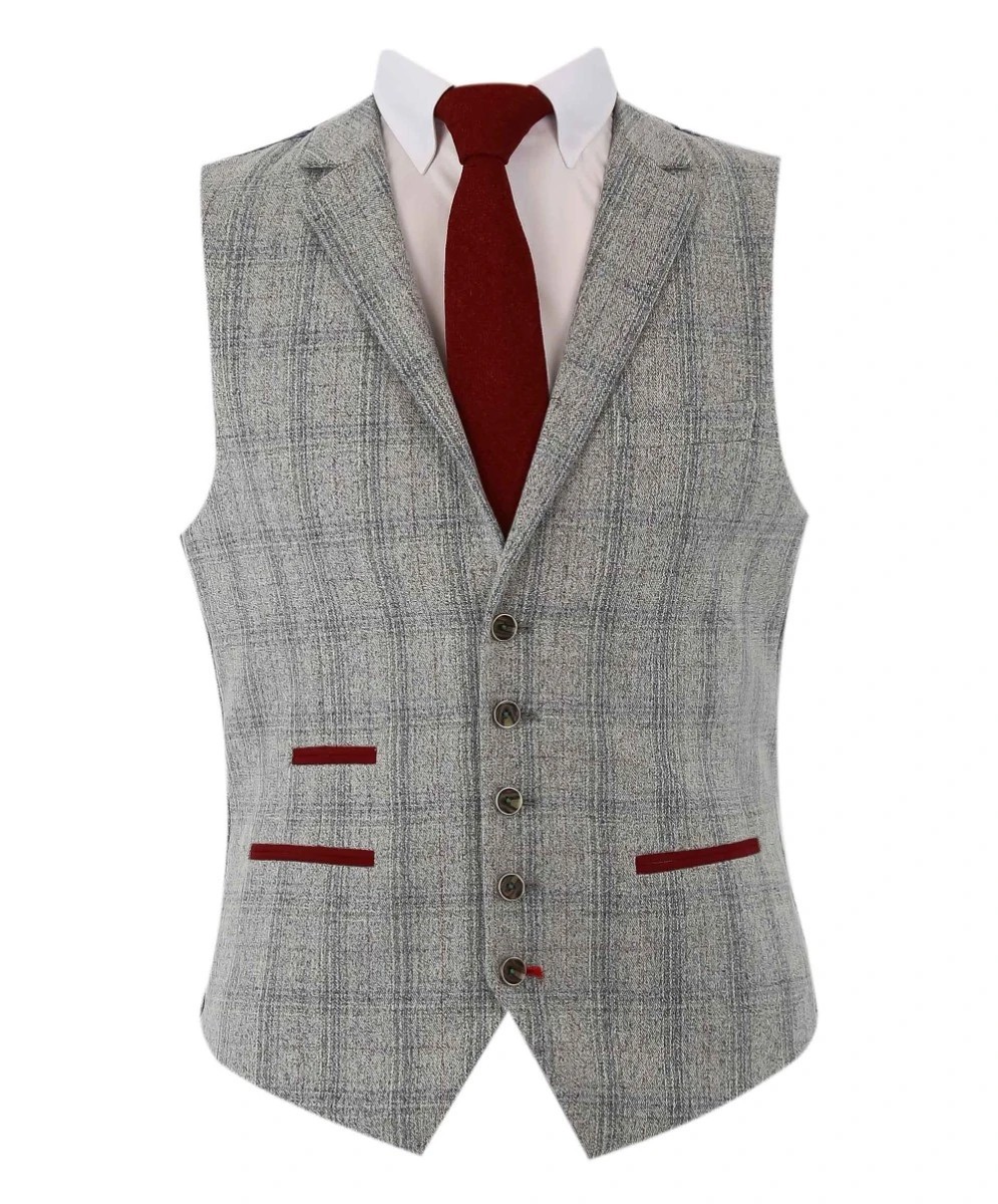 Men's Tweed Check Slim Fit Gray Vest - ANDREW