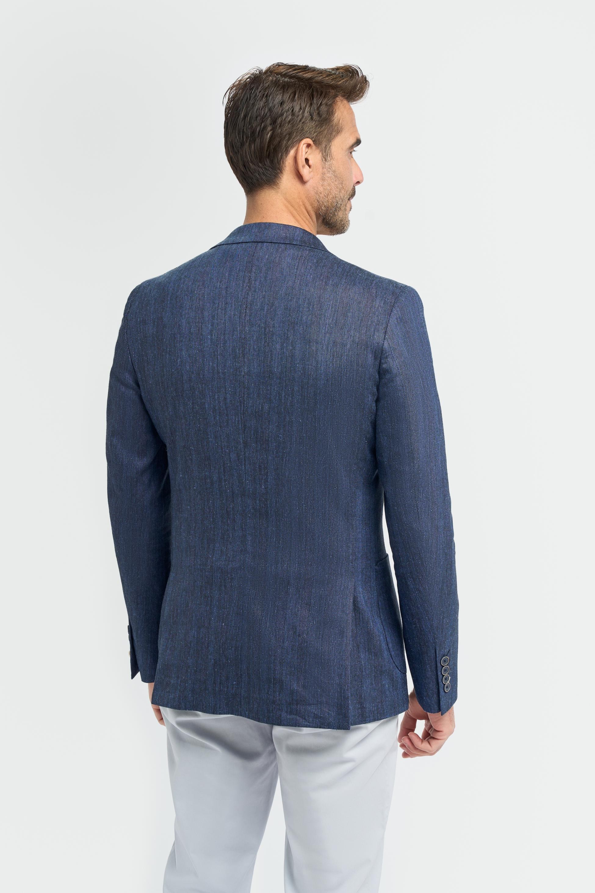 Herren Leinenmischung Blazer mit Aufgesetzten Taschen - Luigi - Navy blau