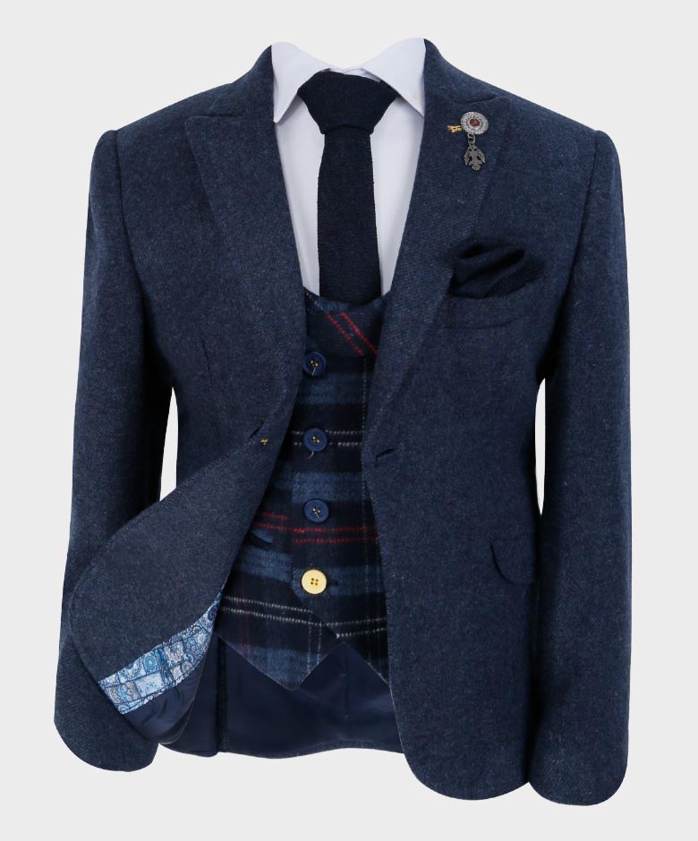 Boys Tailored Fit Blazer Vest Set - Cashmere - Navy Blue
