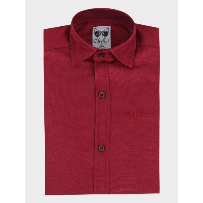 Boys Cotton Slim Fit Oxford Shirt - RYAN - Burgundy