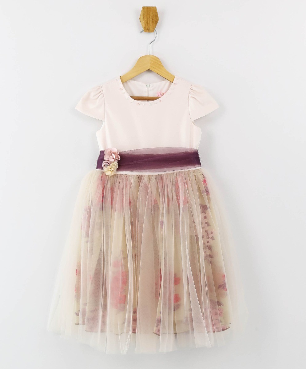 Mädchen Kurzarm Rosa Kleid Set - Cappucino - Erröten rosa