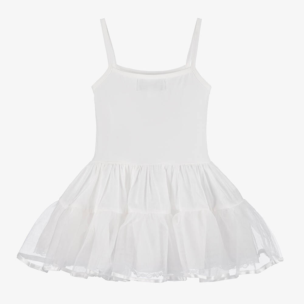 Robe en Coton Blanc avec Jupon de Ballerine pour Bébé Fille