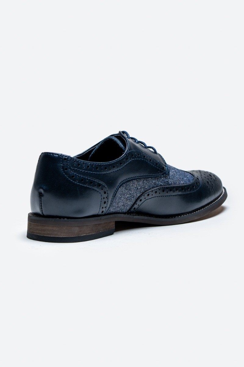 Herren Retro Derby Brogue Schuhe aus Leder und Tweed - Oliver - Navy blau
