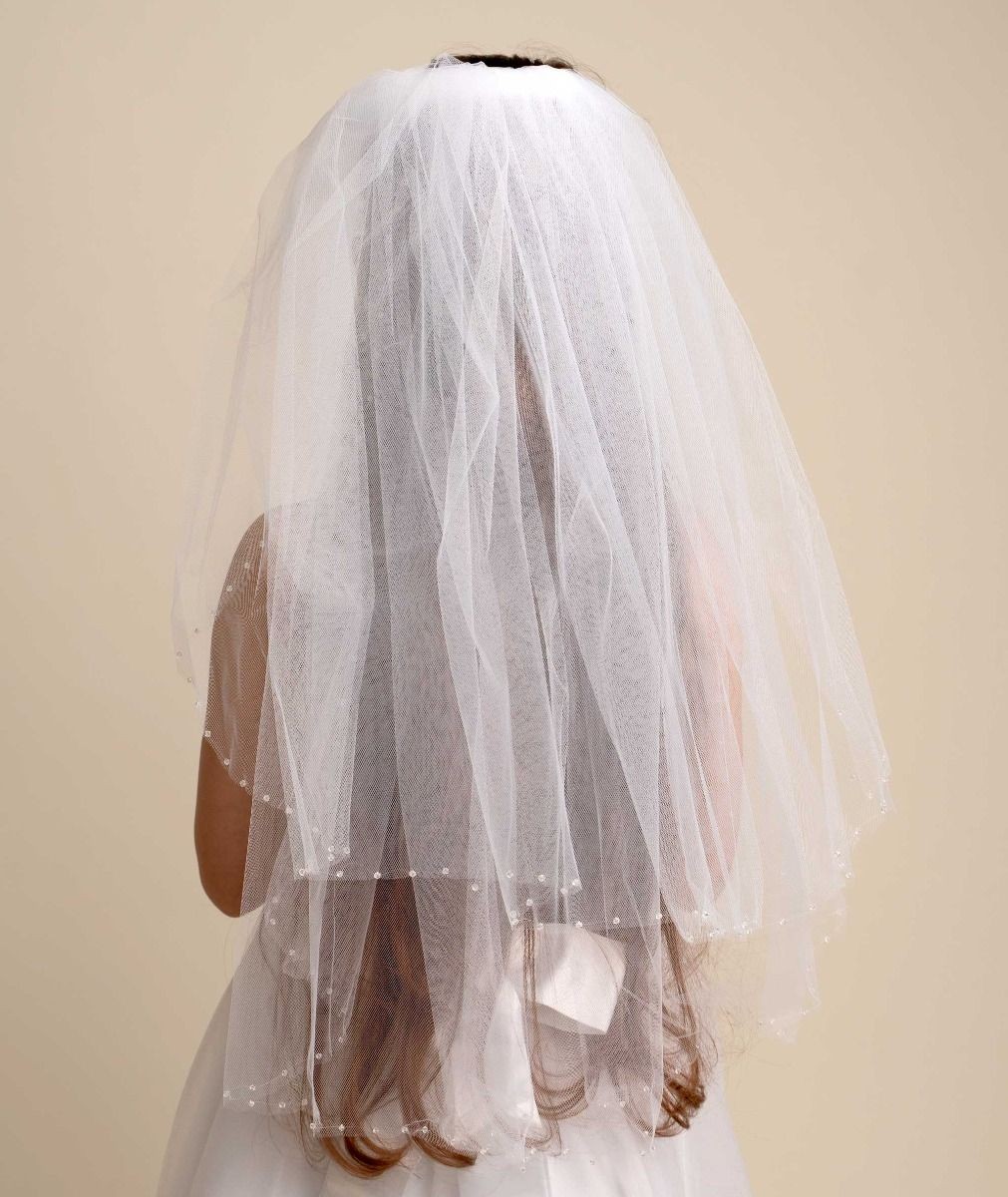 Voile superposé en tulle avec bordure ornée pour filles - VL131