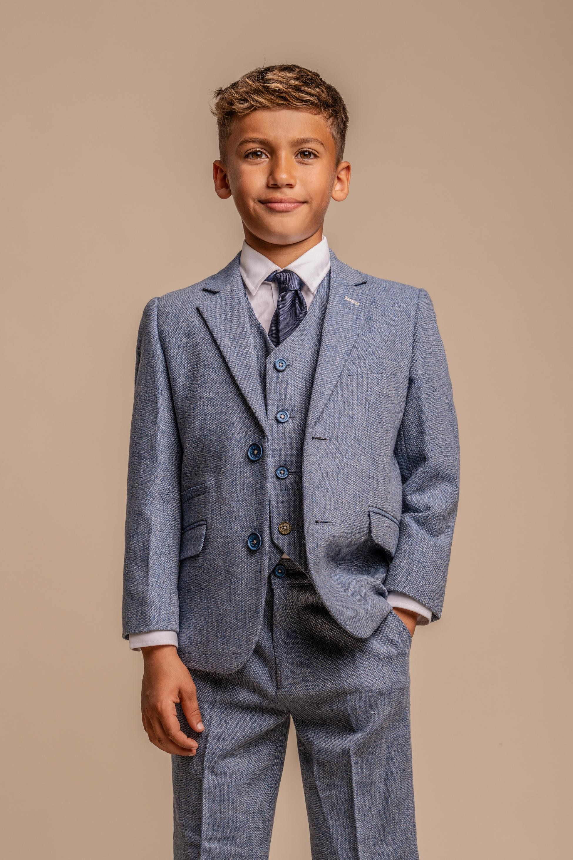 Kleinkinder & Jungen Wells Blauer Tweed-Anzug, Schmal Geschnittenes Set für Hochzeit und formelle Anlässe
