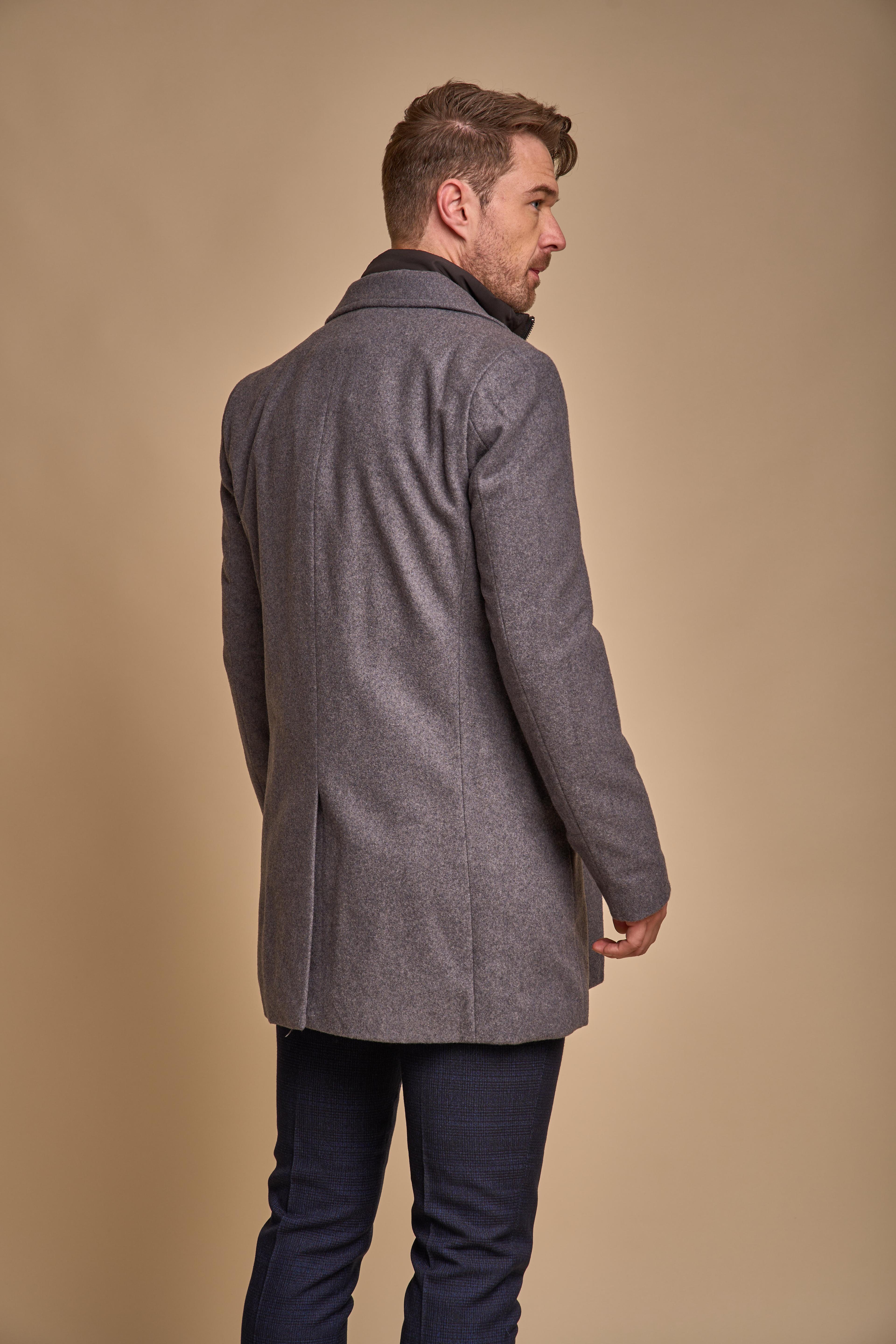 Slim-Fit-Mantel aus Wollmischung für Herren – vielseitige, mittellange Outdoor-Jacke - Schiefergrau