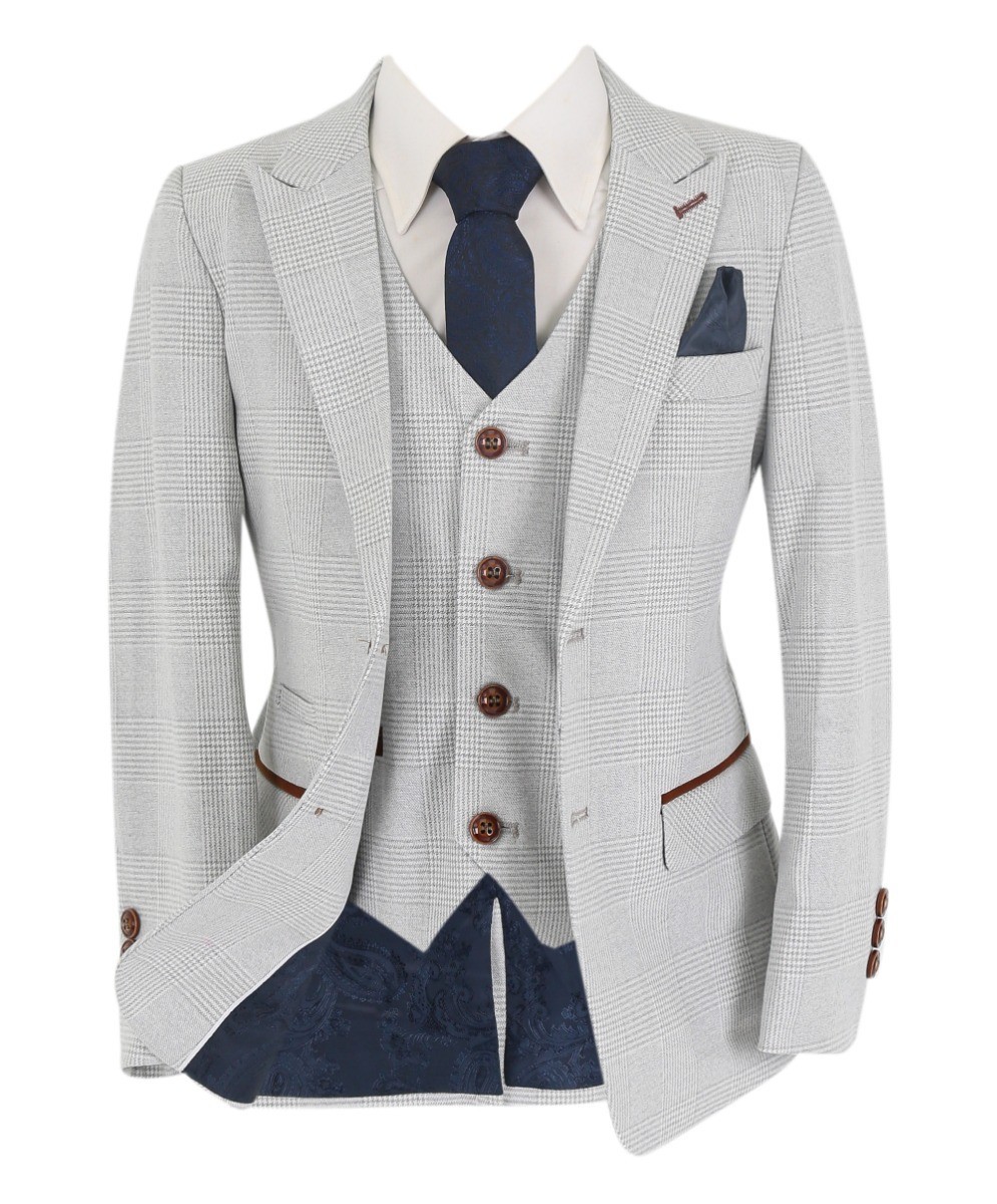 Boys Tailored Fit Tweed Check Suit - MARK