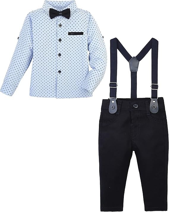 Baby & Jungen Gentleman-Outfit - 4-teiliges Hosenträger-Set - KELEBEK - Light Blue - Navy