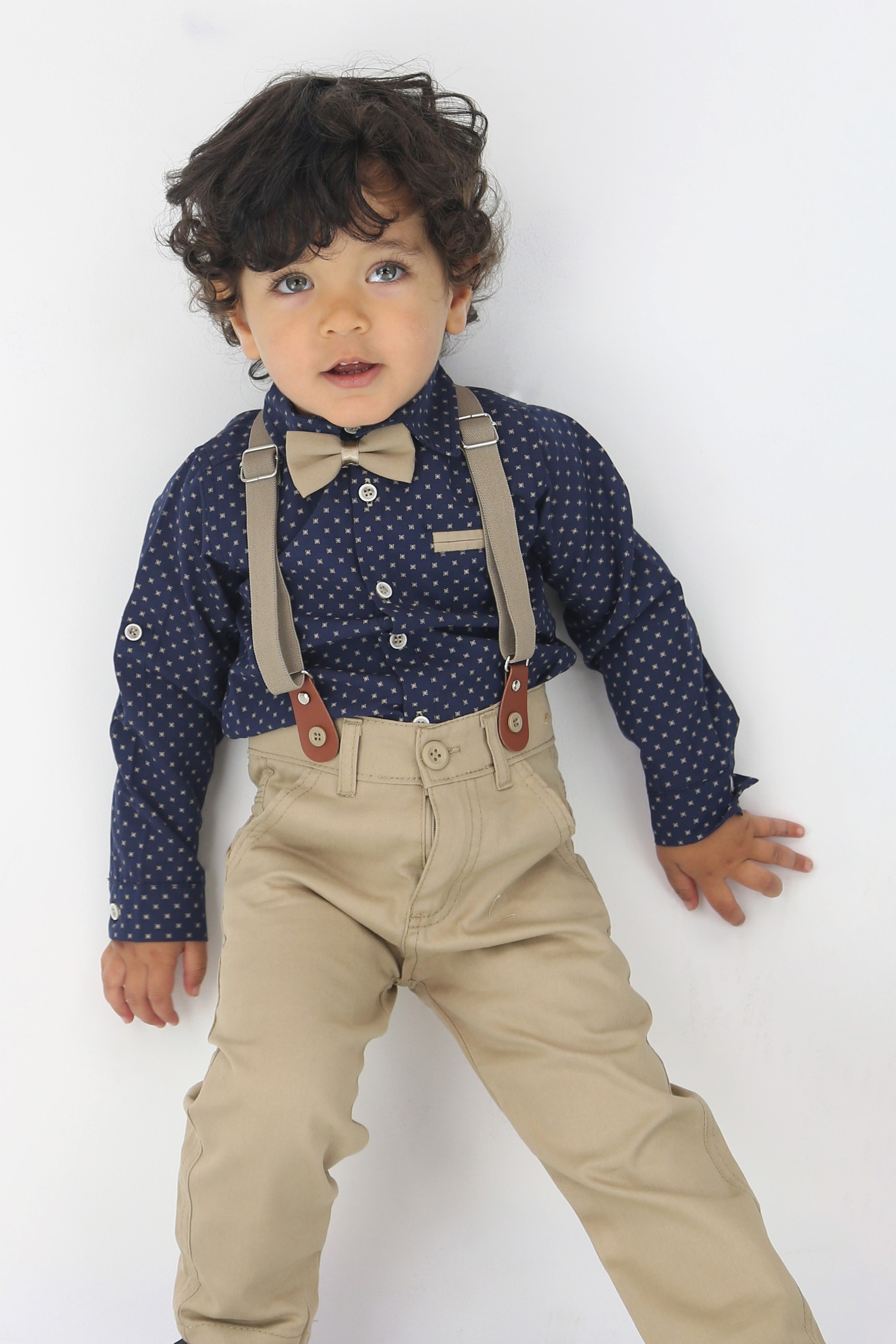 Baby & Jungen Gentleman-Outfit - 4-teiliges Hosenträger-Set - KELEBEK - Navy - Beige