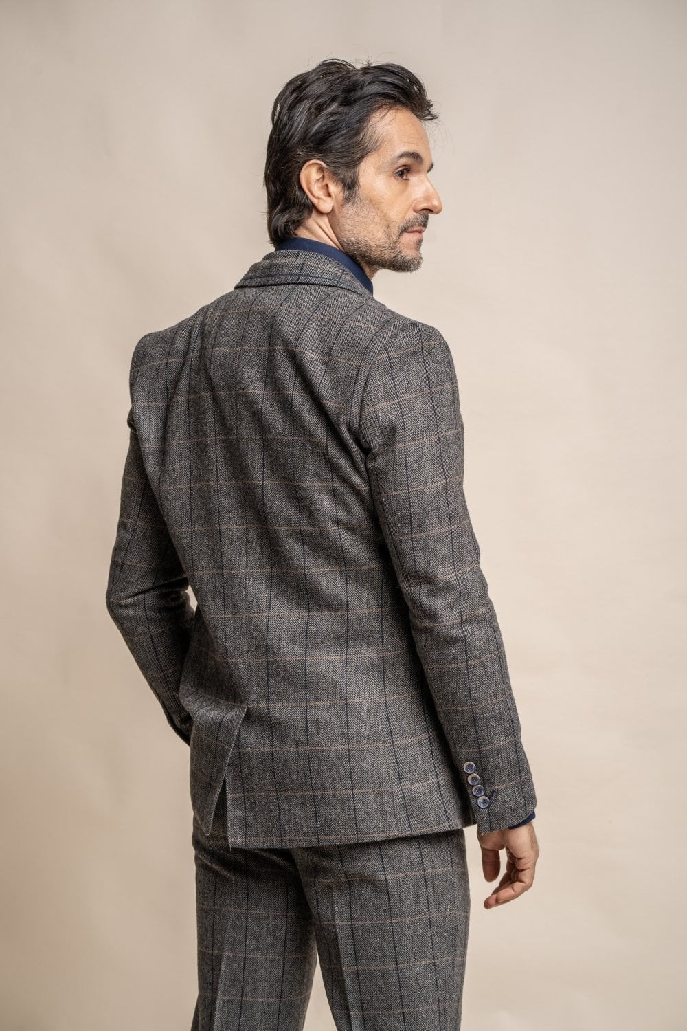 Men's Wool Blend Herringbone Check Suit Jacket - Albert