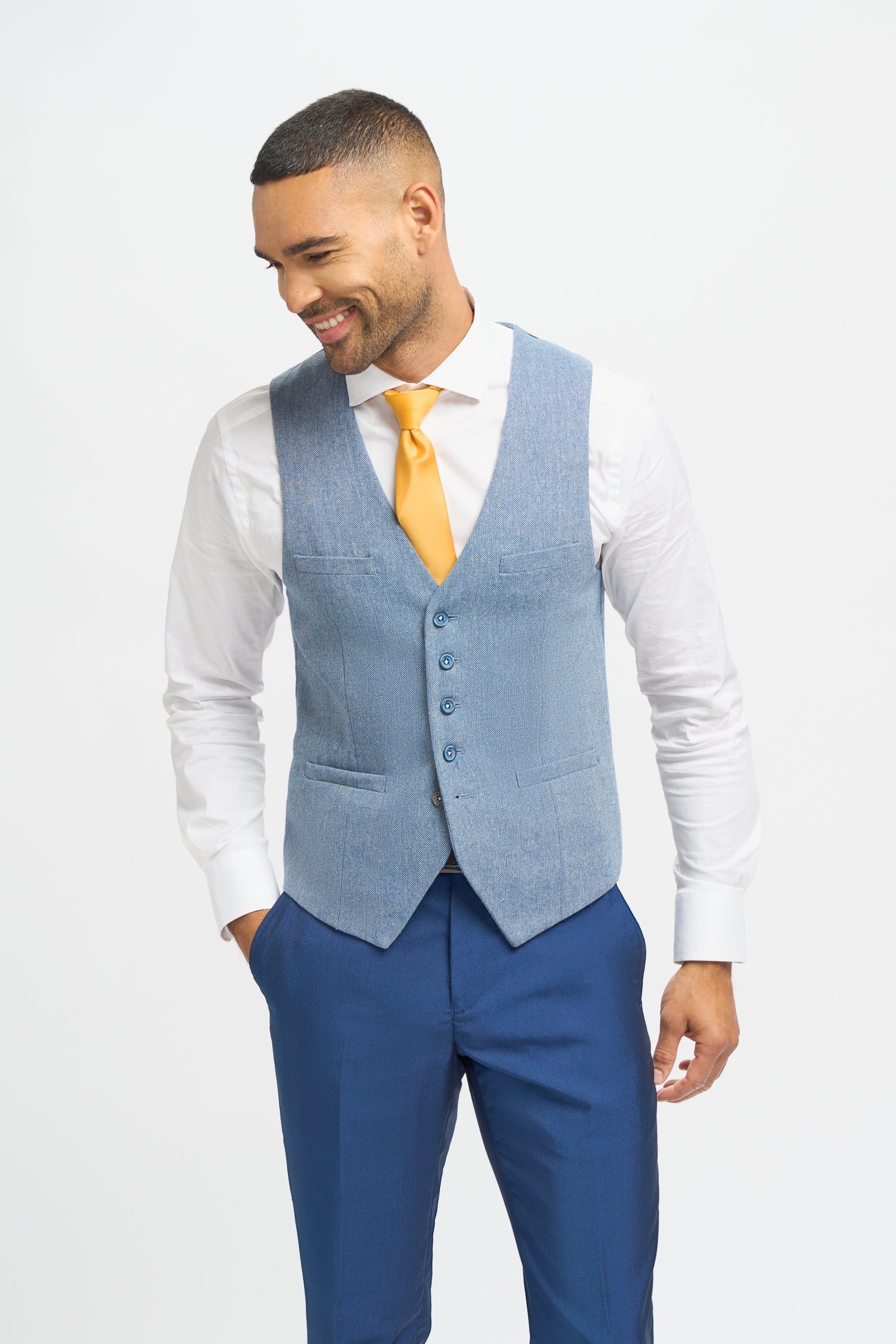 Herrenanzug Royalblau Slim Fit 3-Teilig mit Hellblauem Tweed-Weste