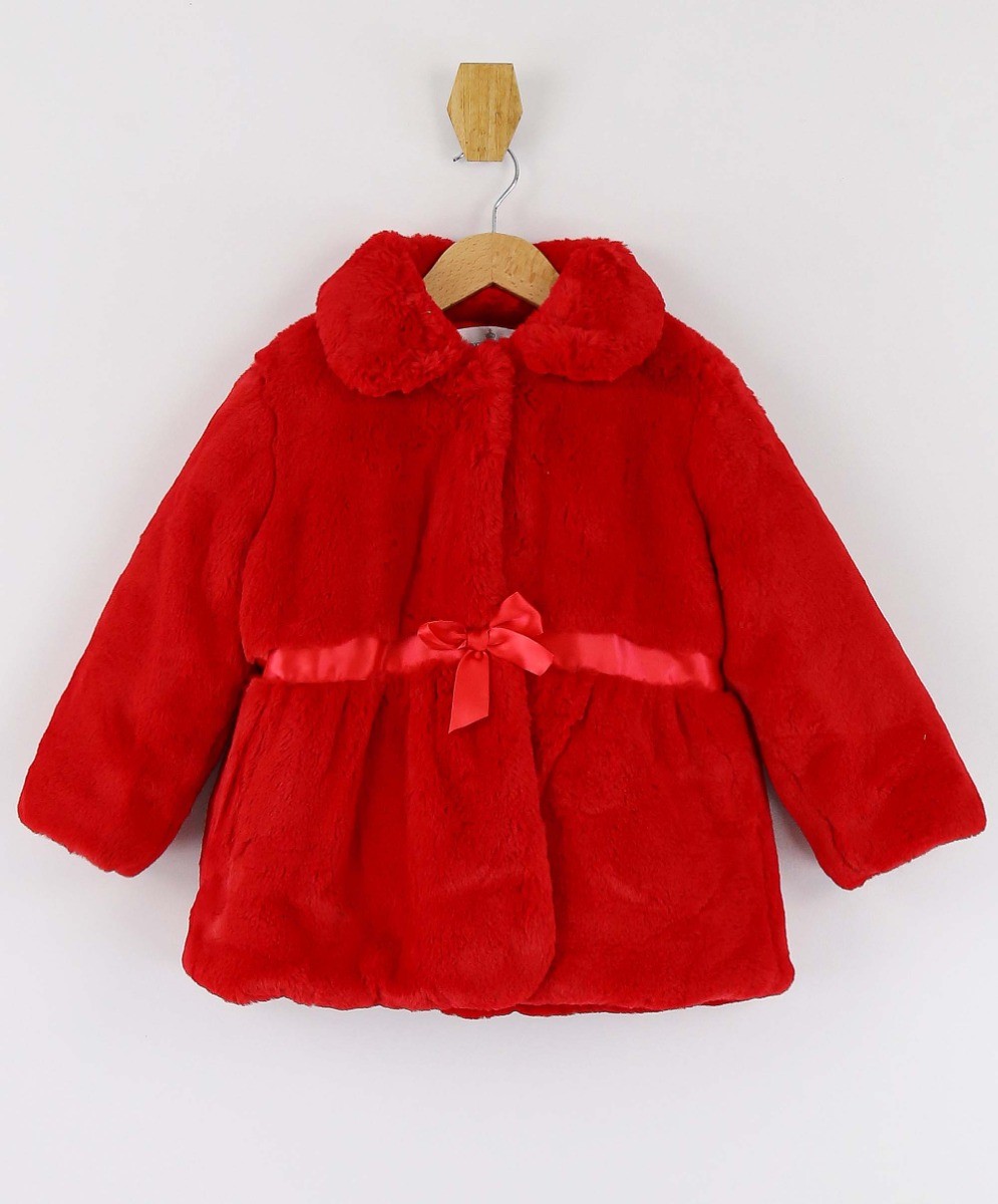 Baby Mädchen Pelz Mittellanger Mantel - Rot