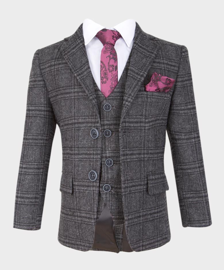 Boys Tailored Fit Tweed Check Suit - HURRICANE