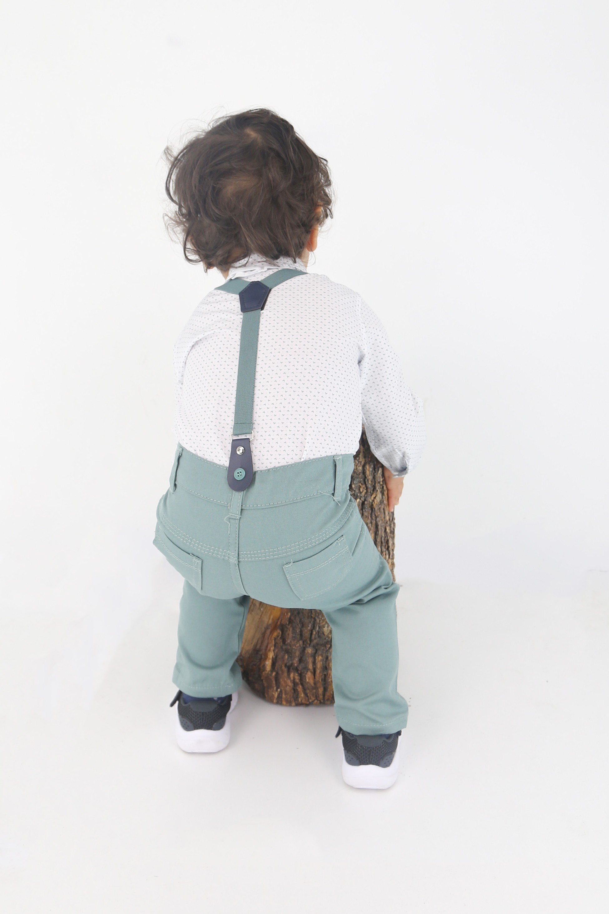 Baby Jungen Gentleman Outfit - 4-teiliges Hosenträger-Anzug-Set - BIRD - Grün