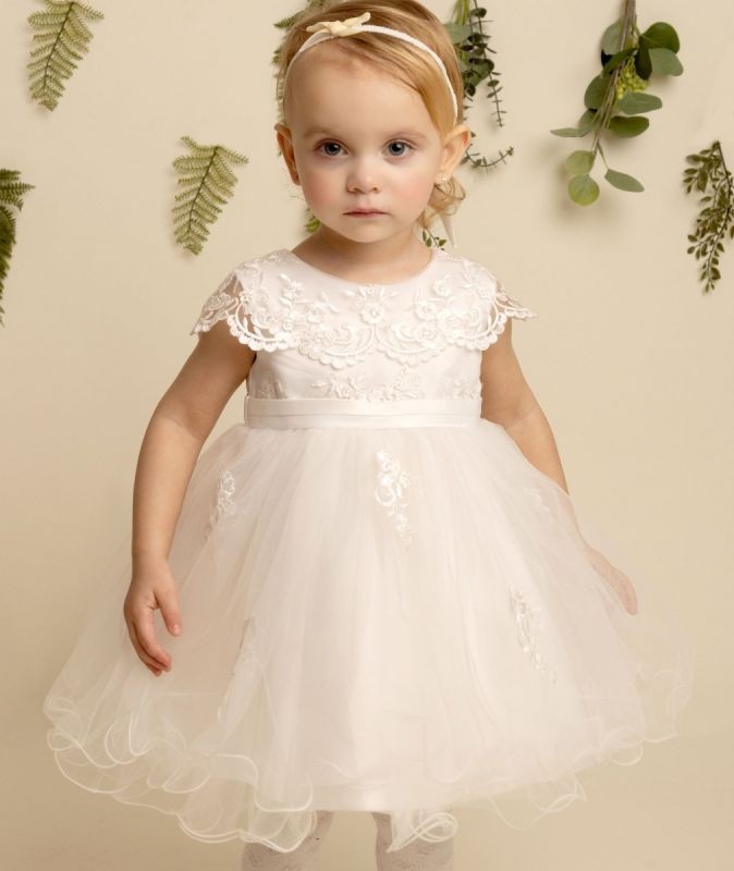 Baby-Mädchen Taufkleid mit Spitzenumhang - FAY - Elfenbein