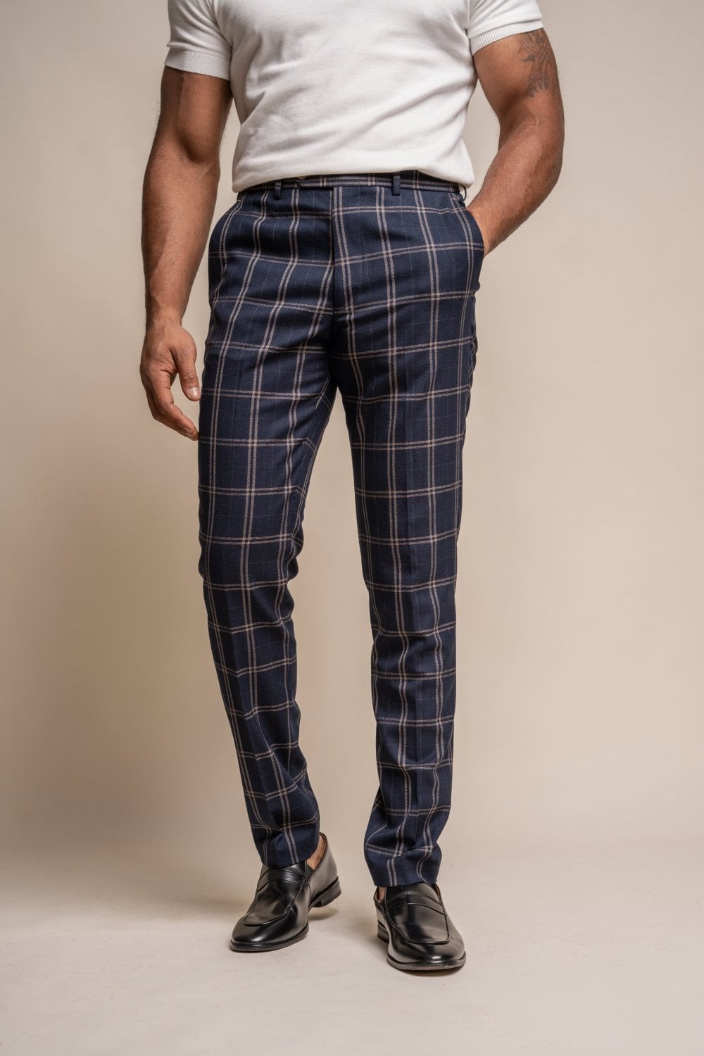 MARC DARCY Jerry Blue Check Trousers - Formal Wear from Revolver Menswear UK