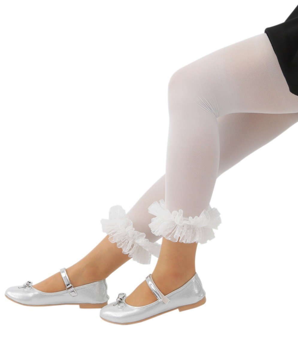 Collant de Ballet Sans Pied à Volants pour Filles - Blanc