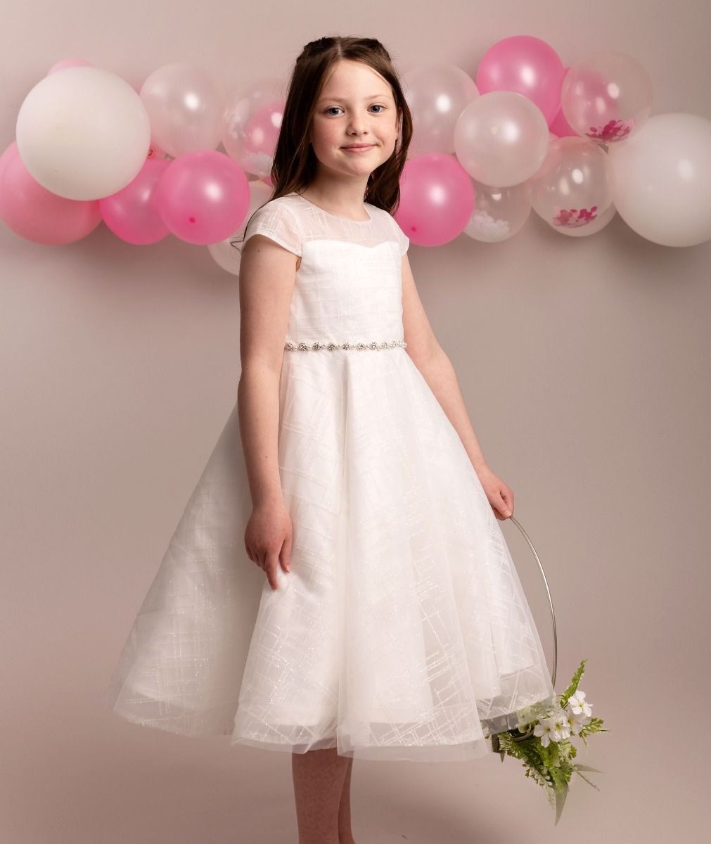 Girls' Ivory Dress with Jewelled Belt - OAKLEIGH