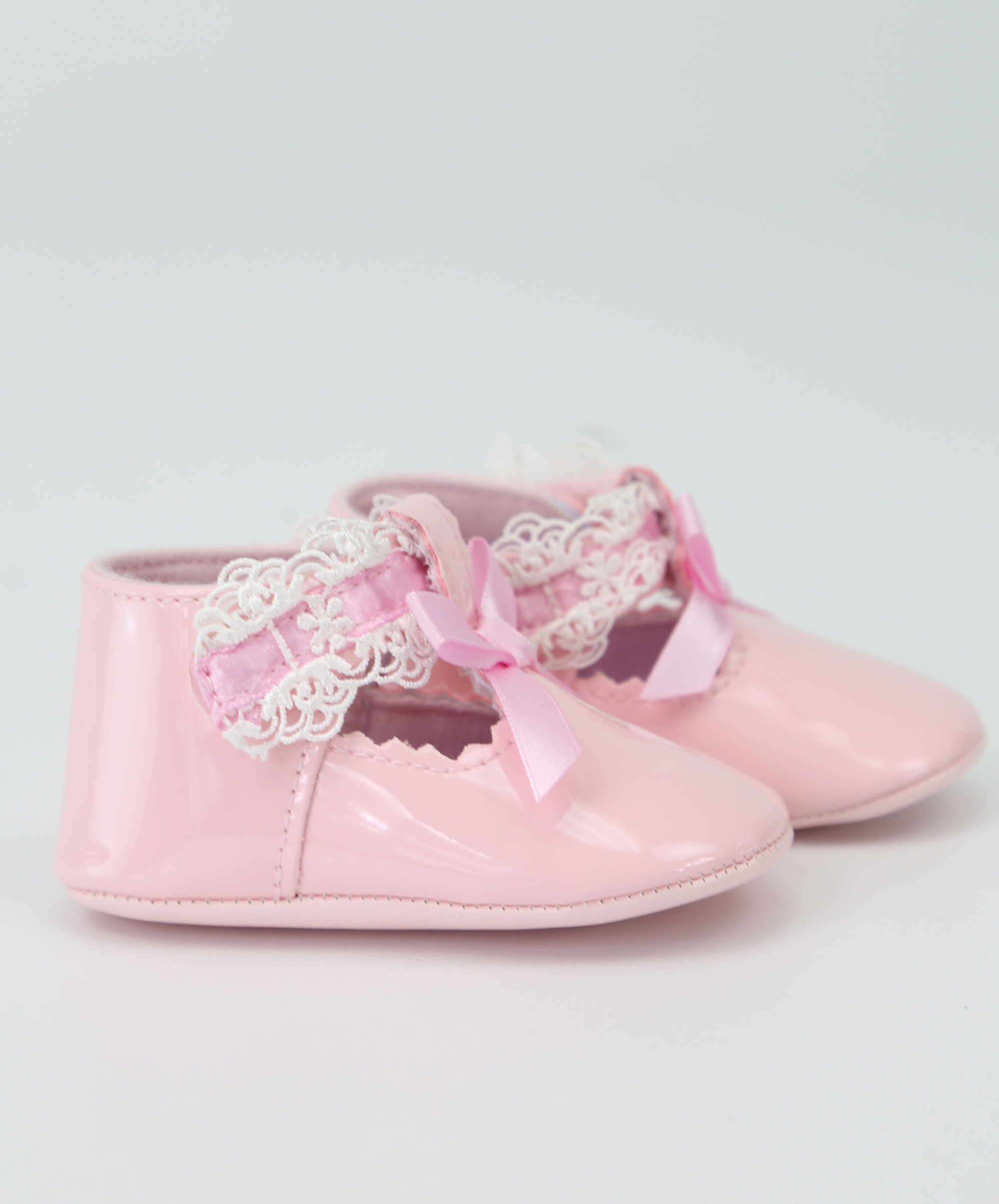 Baby Girls Patent Christening Shoes with Lace Details - VALENTINA