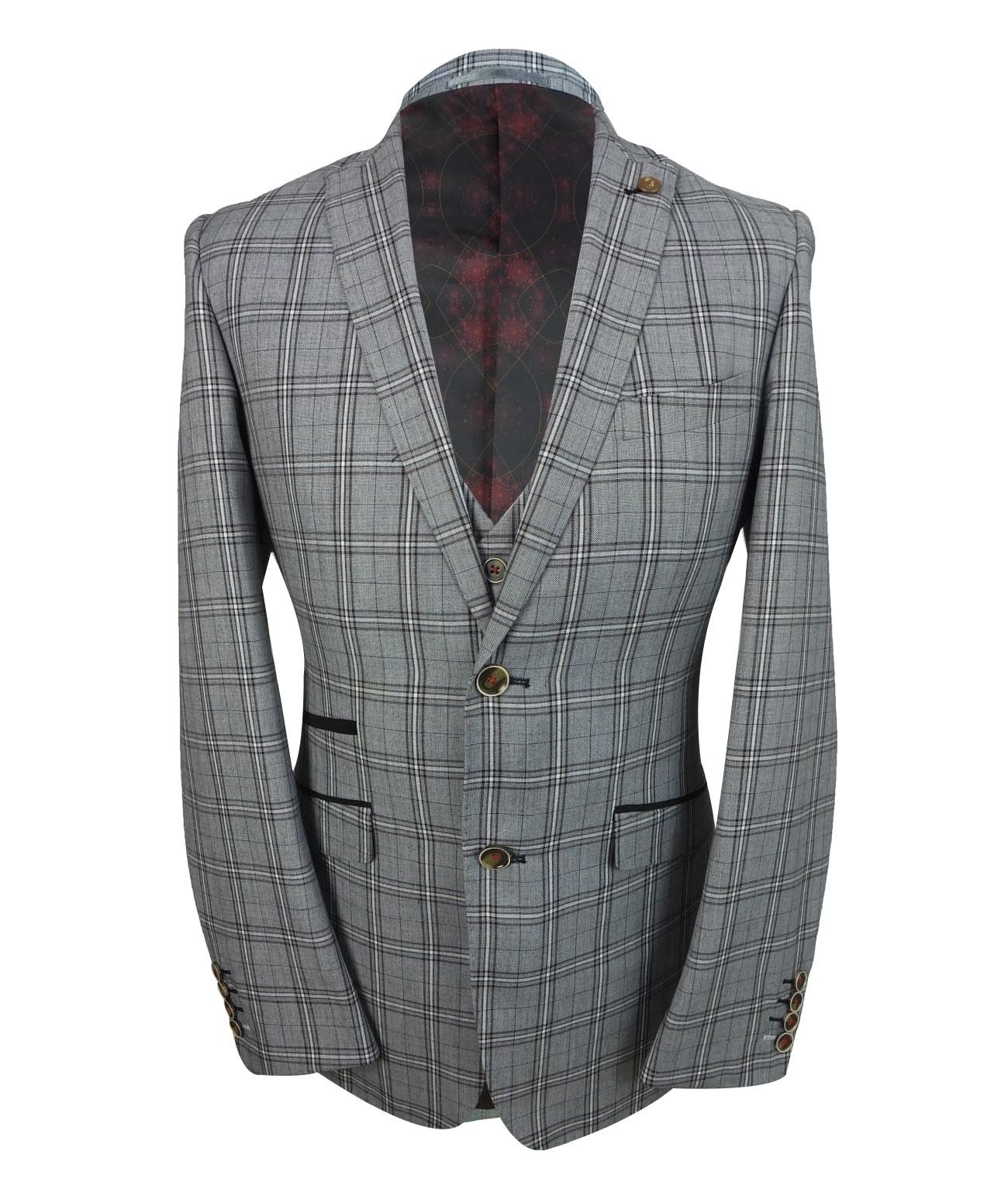 Men's Slim Fit Check 3PC Suit - MARCELLO