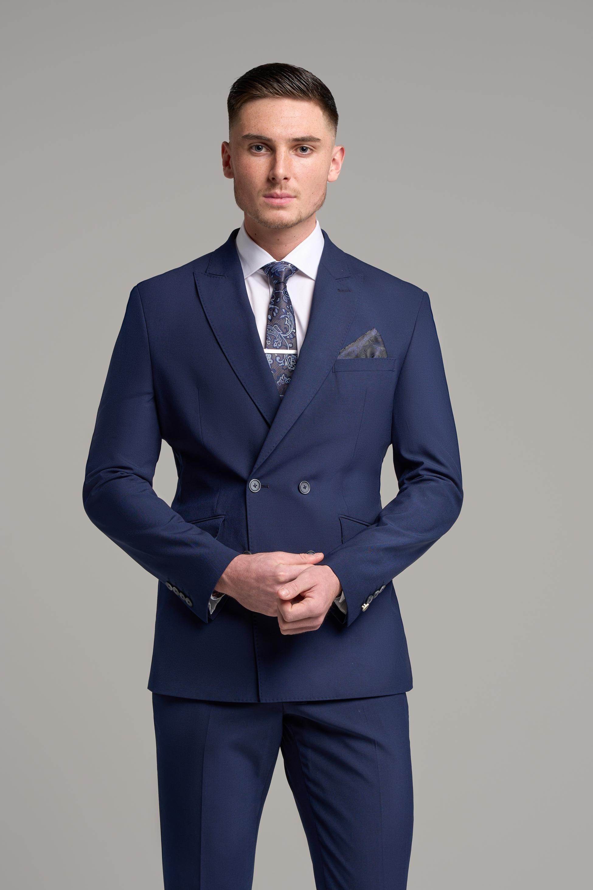 Men’s Wool Mix Double Breasted Suit Jacket – VICTORIOUS - Navy