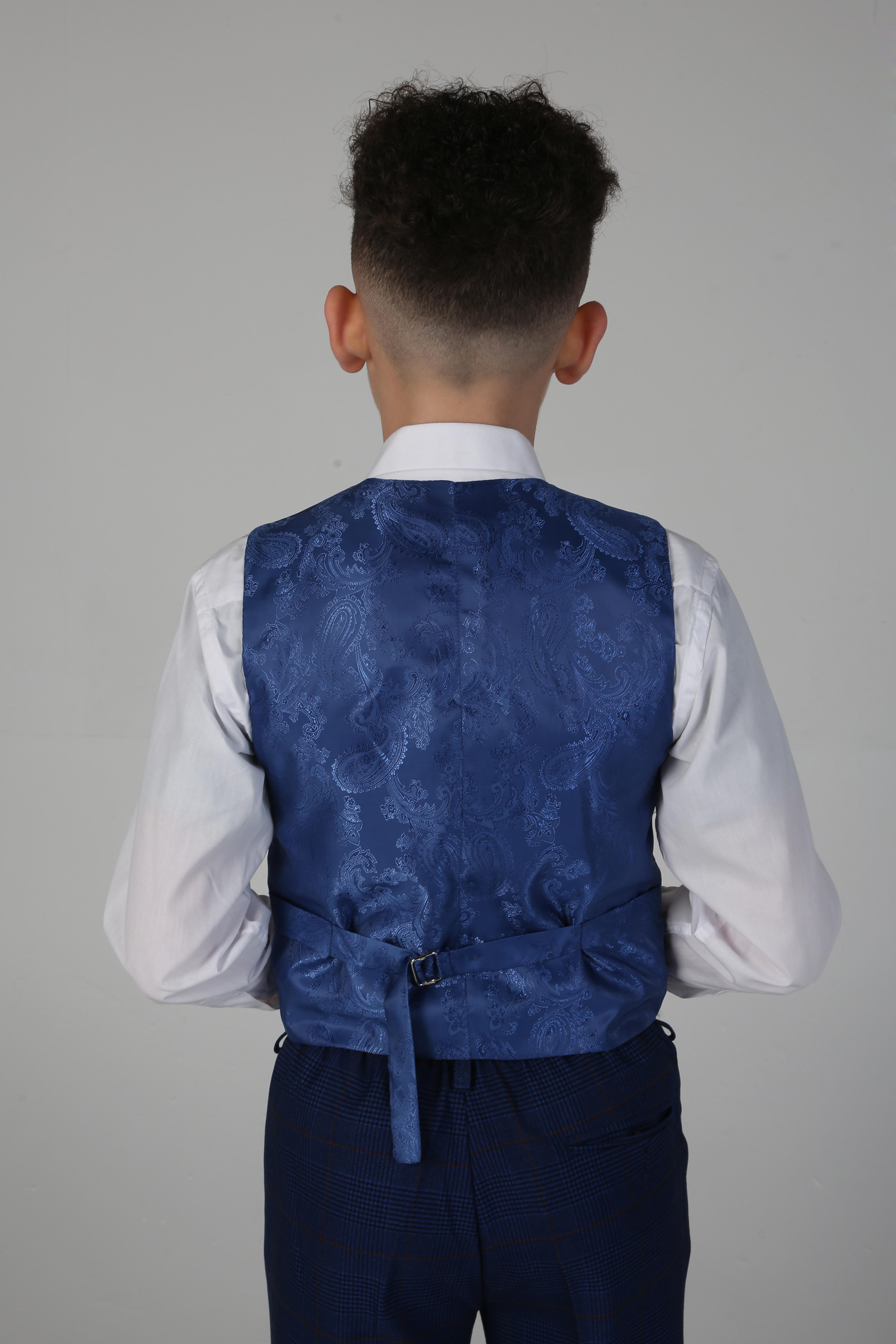 Jungen Tweed Karo Anzug in Marineblau, Maßgeschneidert - ALEX