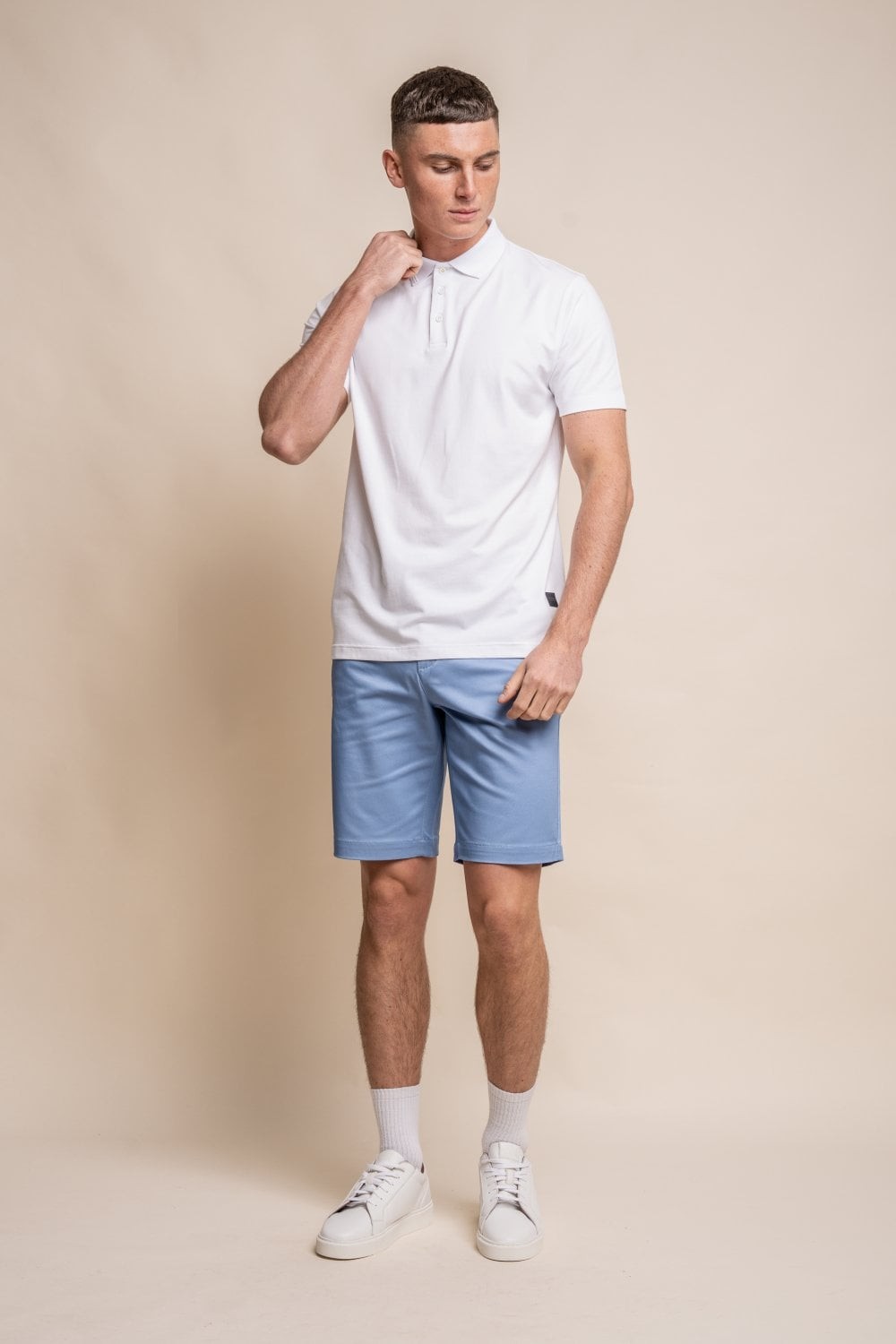 Herren Slim Fit Baumwoll Kurzarm Polo T-Shirt - Kelsey - Weiß