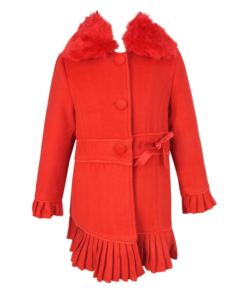Mantel und Hut Set für Mädchen mit abnehmbarem Pelzkragen - Rot