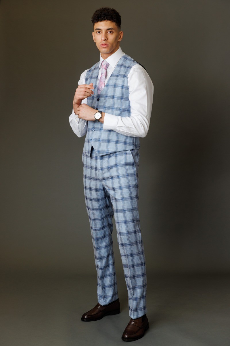 Men's Slim Fit Windowpane Check Blue Suit - BLAKE