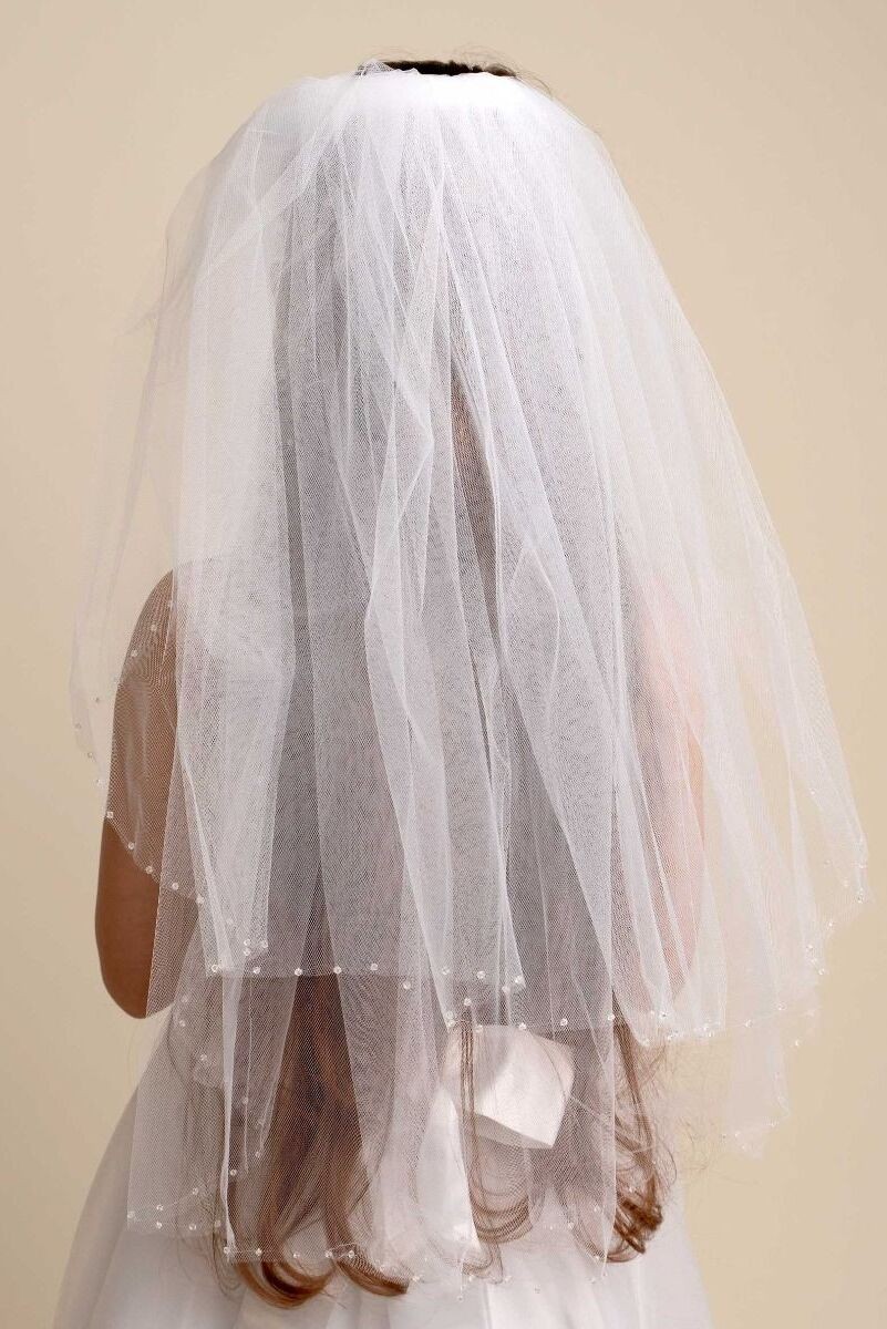 Voile superposé en tulle avec bordure ornée pour filles - VL131