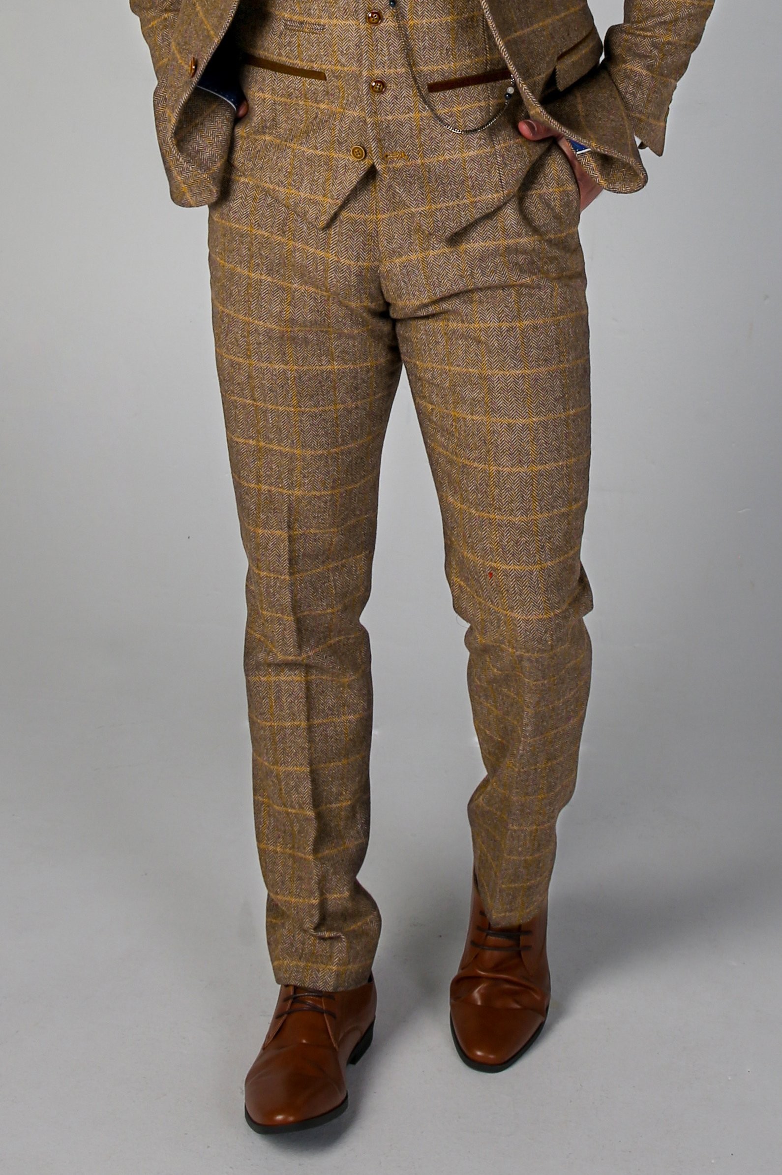 Pantalon formel rétro à carreaux fenêtre en tweed pour hommes - HARRIS - Brun