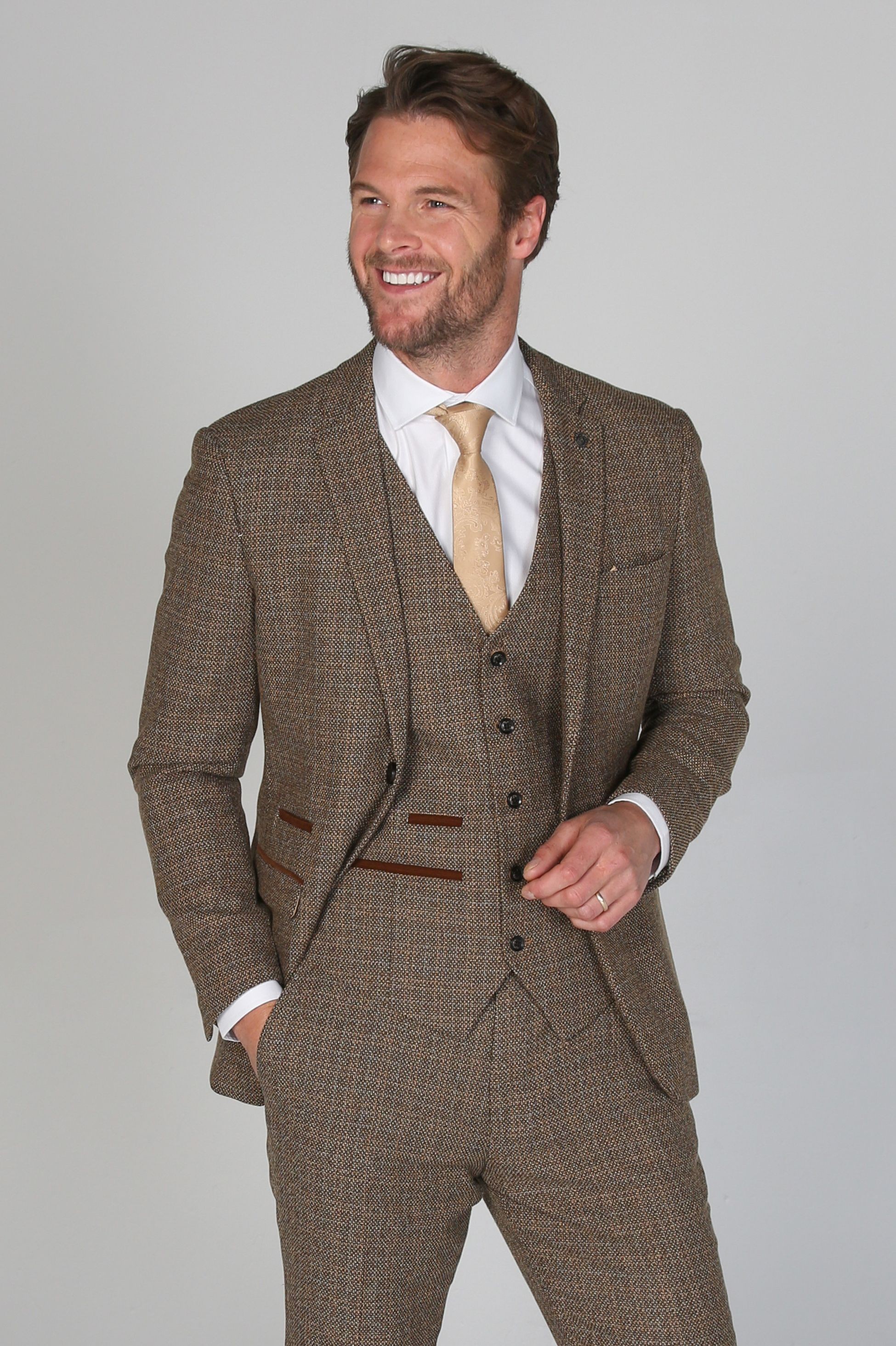 Men's Tweed-Style Tailored Suit Jacket - Ralph - Brown