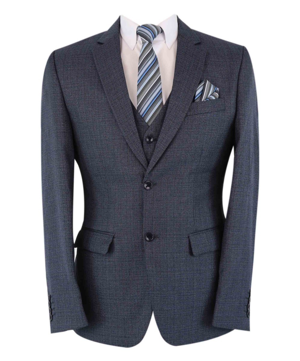 Men's Textured Tailored Fit Suit - ADRIAN - Navy blau